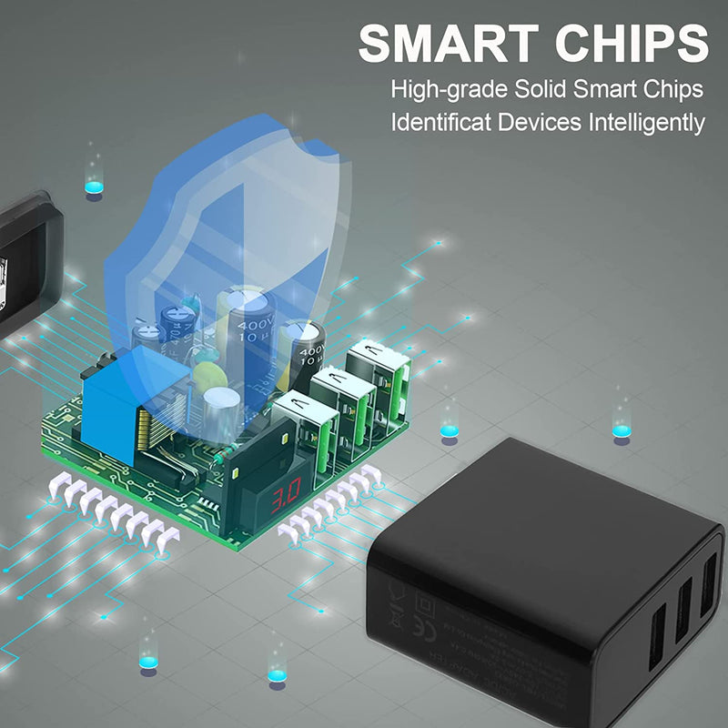 Caricabatterie USB, Caricabatterie Rapido a 3 Porte Con Display Digitale a LED, 5V / 2,4A, Alimentatore USB Spina USB per Iphone Ipad Fotocamera Android MP3 Telecamera