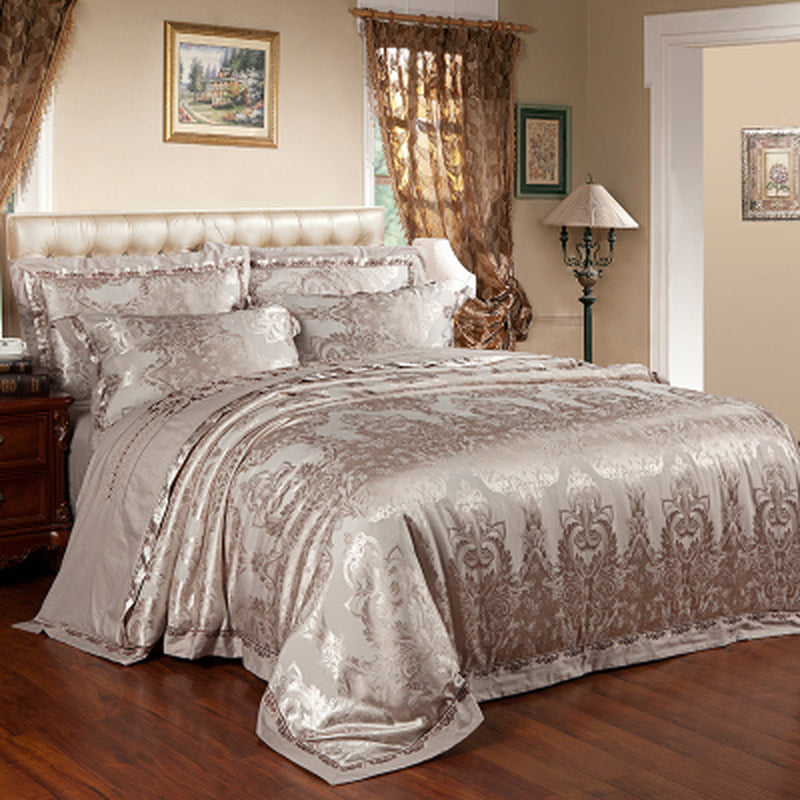 Ice Silk Jacquard European Luxury High-End Linen and Cotton Bedding Set