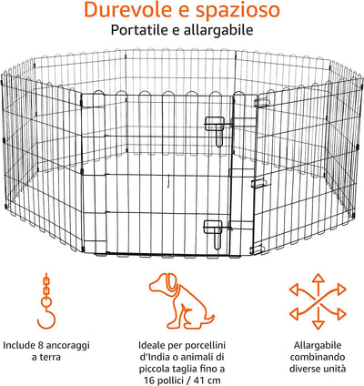 , Box per Esercizi per Cani E Animali Domestici, Pieghevole, in Metallo, Con Porta, 61 Cm