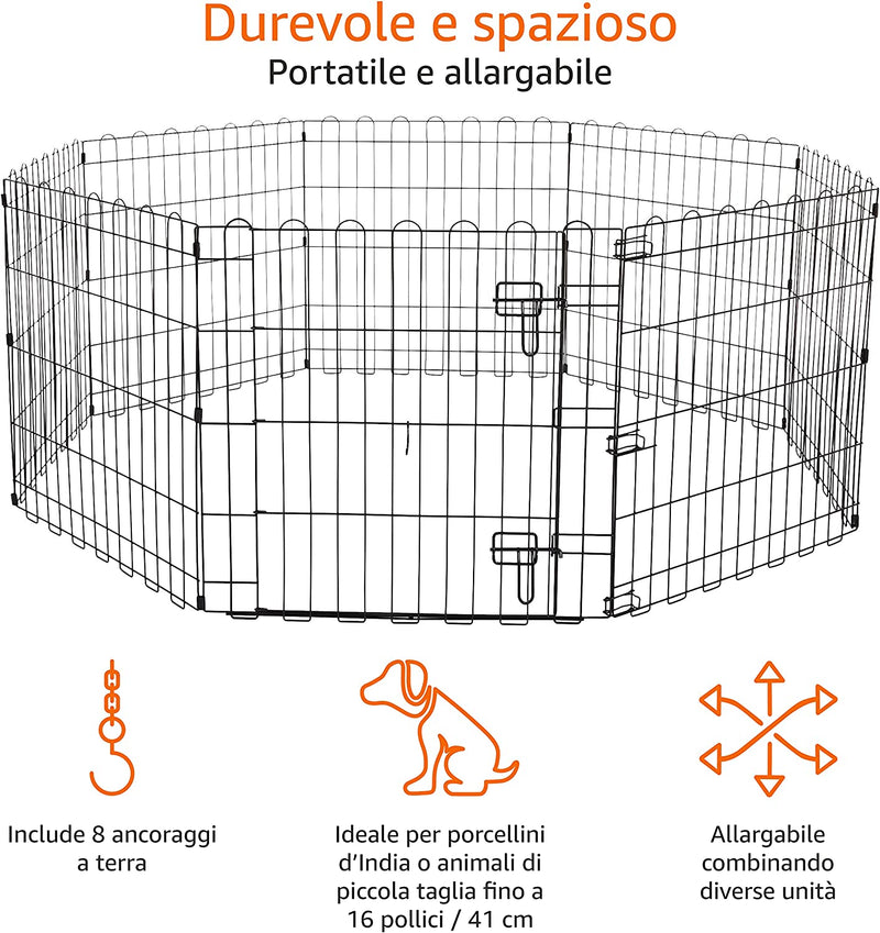 Pieghevole in Metallo Box per Esercizi per Cani E Animali Domestici, Con Porta, 61 Cm, Nera