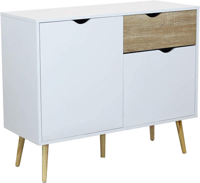 Credenza Mobile Madia Moderna in Legno Colore Bianco Di Design Moderno Stile Minimalista, Cm 99X39X82 H