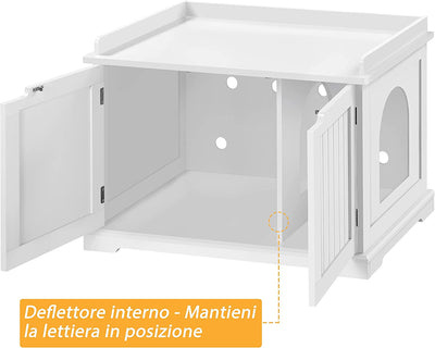 Mobile Lettiera per Gatti in Legno Casette per Gatti Mobiletto per Animali a 2 Ante Armadietto Nido Laterale Multiuso Grande Con Divisiore Cuccia per Gatto 75,5 X 51 X 53 Cm