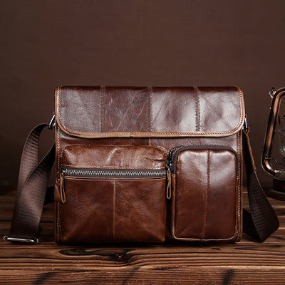 Foreign Trade Leather Bag Cross Section Bangalor Retro Head Leather Satchel Oil Wax Men Leisure Bag