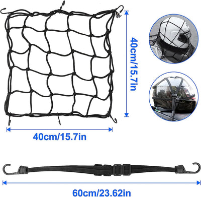 Rete Ragno Elastica,2Pz Rete Ragno Elastica 40 * 40CM+ 2Pz Corda Elastica 60CM , Rete Portapacchi Ragnatela Ragno Accessori Moto Corda Elastica Con Gancio per Casco Bagaglio