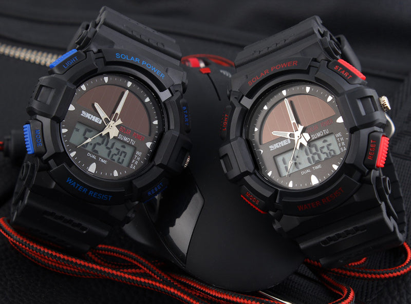 Time Beauty Personality Solar Watch Fashion Electronic Double Display Waterproof Outdoor Sports Men&