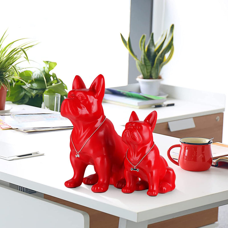 Statua Di Bulldog Inglese in Resina Scultura Bulldog Francese Decorazione per La Casa Moderna Figurine Da Collezione Art Dog Statua Bulldog Figurine in Resina Artigianato (Rosso, 31 Cm)