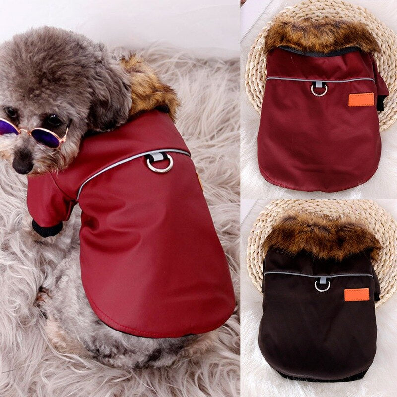 Reflective and Warm Pet Fur Coat with Fur Collar