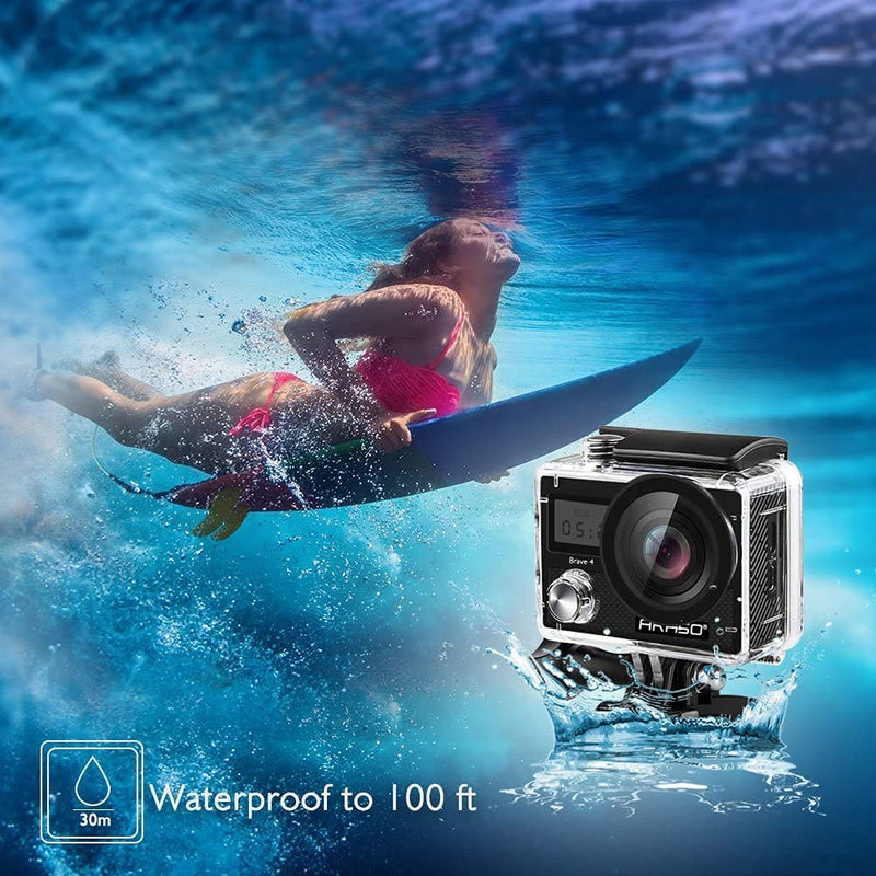 Brave 4 Action Cam - Fotocamera Subacquea 4K 20MP Con Stabilizzatore EIS, Zoom 5X E Telecomando 2.4G, Videocamera Subacquea Impermeabile Con Kit Di Accessori E 2 Batterie