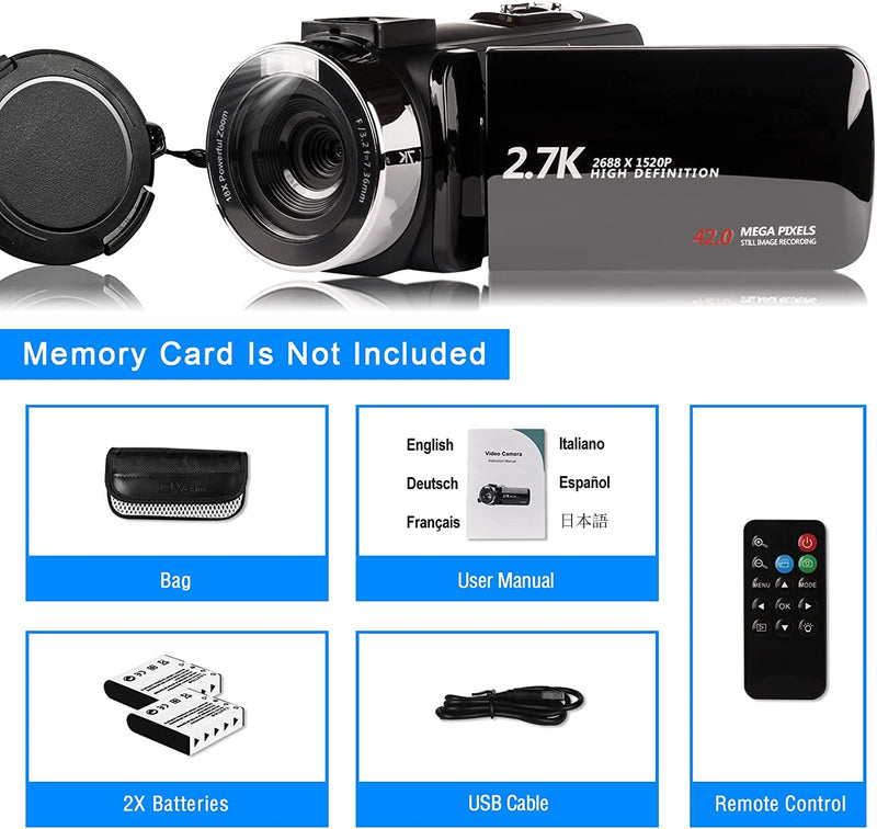 2,7K Videocamera per Vlogging Ricaricabile Luce Di Riempimento a LED Schermo Ruotabile LCD Da 3,0 Pollici 30FPS FHD 42MP Videocamera Con Telecomando (BL)