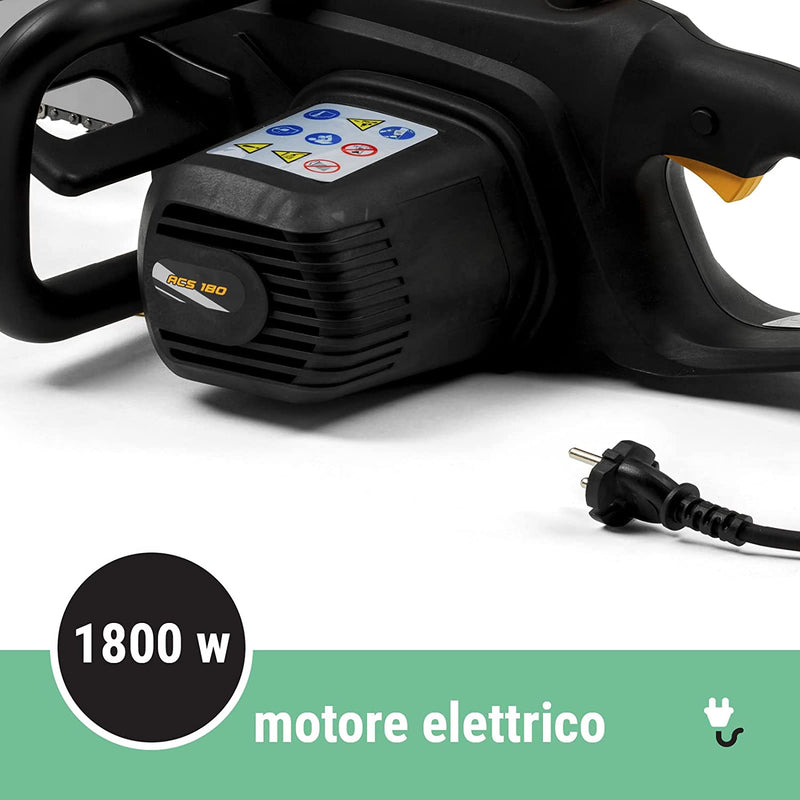 Motosega Elettrica ACS 180 E (14)’’, Barra Di Taglio 35 Cm (14’’), 1800 W, Velocità Catena 10 M/S, Tensionamento Laterale, Pompa Olio Automatica, Freno Manuale E Inerziale