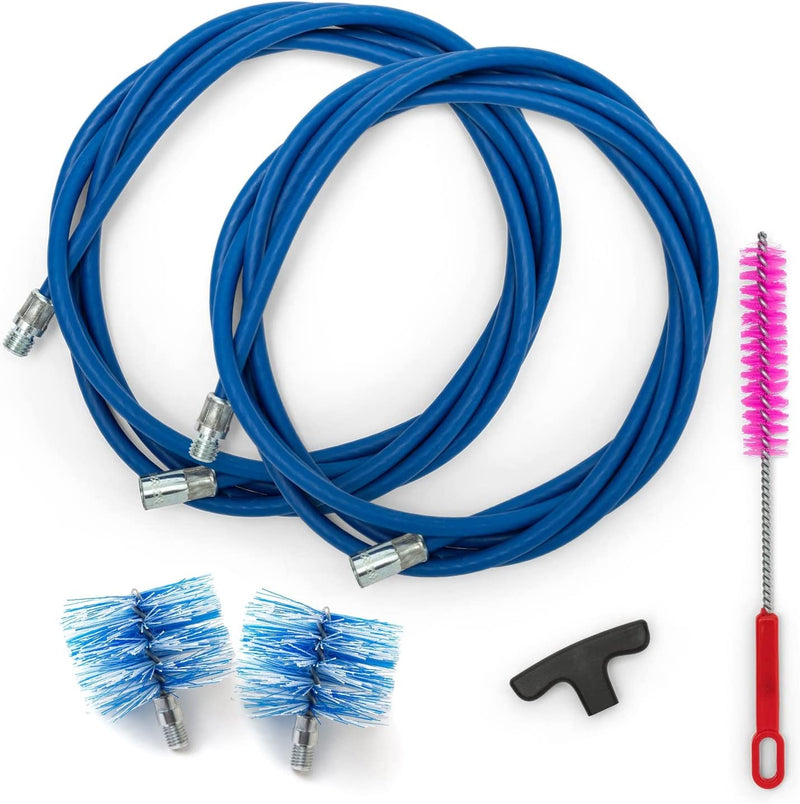 Kit per La Pulizia Della Stufa a Pellet - 2 Prolunghe Flessibili Blu Da 3 Metri (Totale 6 Metri), Curvatura Massima 90° - 2 Scovoli Standard in Nylon (1 Da 80Mm E 1 Da 100Mm)