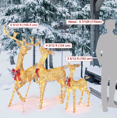 3-PCS Christmas Lighted Reindeer Family Christmas Decorations Deer for Outdoor Yard Christmas Glowing Decoration with 420 LED Lights, Battery Box, Plug, Ground Stakes