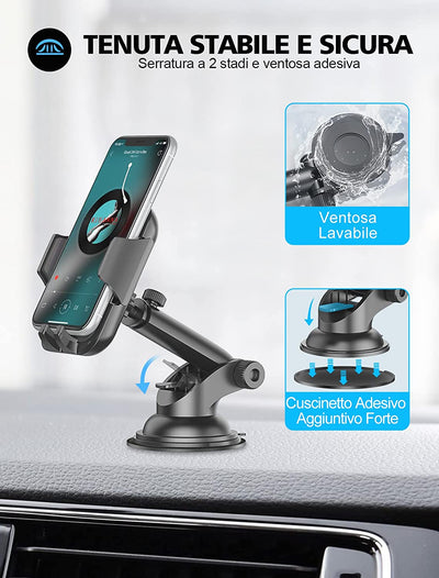 Porta Cellulare Auto, [Forte Rilievo in Gel Appiccicoso] Supporto Telefono Auto Ventosa per Cruscotto, 360° Rotazione Braccio Estensibile Porta Telefono Auto, per 4.5''-6.5'' Smartphones