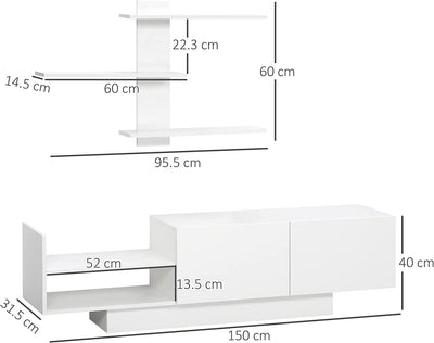 Mobile TV Moderno Con Armadietto E Mensola a Muro, Mobiletto Basso in Legno per Salotto E Soggiorno, Bianco