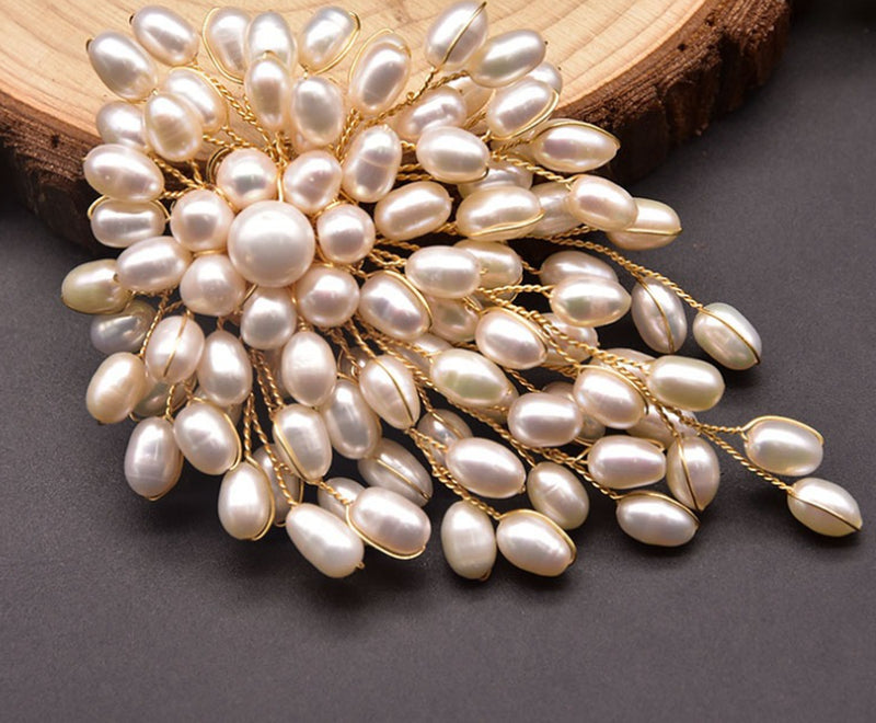 Natural Pearl Brooch Female European and American Retro Pure Hand-Woven Pearl Brooch