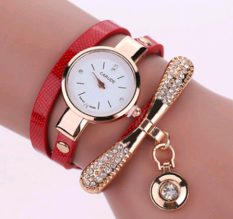 Thin Belt Fashion Ladies Watch Casual Three-Ring Winding Bracelet Watch Women&