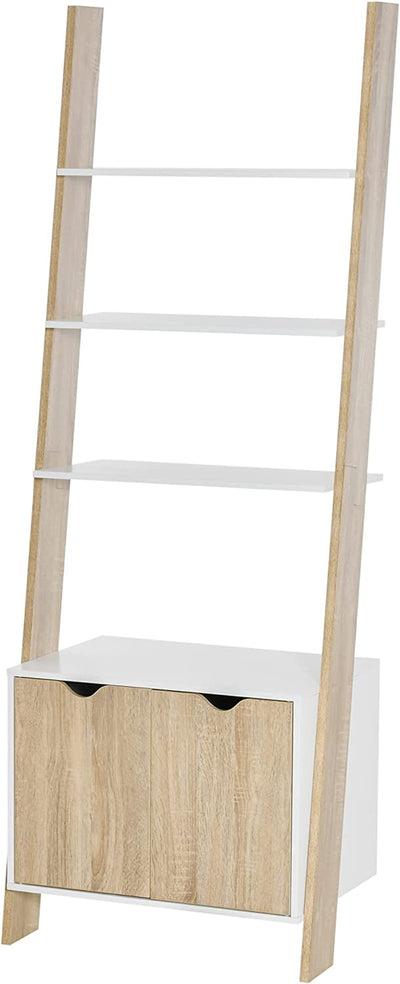 Mobile Libreria a Scala Con 3 Mensole E Armadietto, Scaffale Moderno Stile Nordico in Legno, 60X40X171Cm, Rovere E Bianco