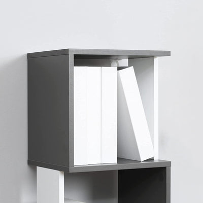 Libreria Moderna a 5 Ripiani in Legno, Mobile Libreria a Parete Salvaspazio per Casa E Ufficio, 33X28X161Cm, Grigio E Bianco