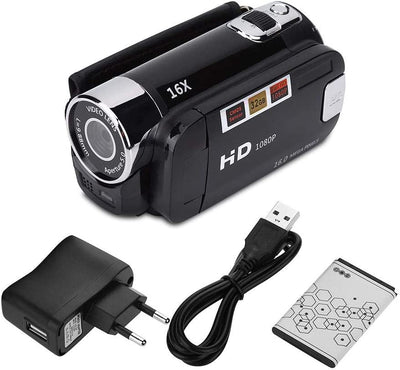 Videocamera Digitale HD Videocamera Digitale Videocamera Full HD 270 ° Rotazione 1080P 16X Videocamera Digitale Ad Alta Definizione Videocamera DV Videocamera 1080P(Eu-Nero)