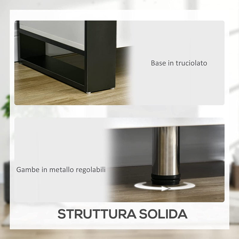 Mobile TV Moderno Con Armadietti, Cassetto E Mensola, Mobiletto Basso in Legno per TV Fino 65", 140X43X48Cm, Bianco E Nero