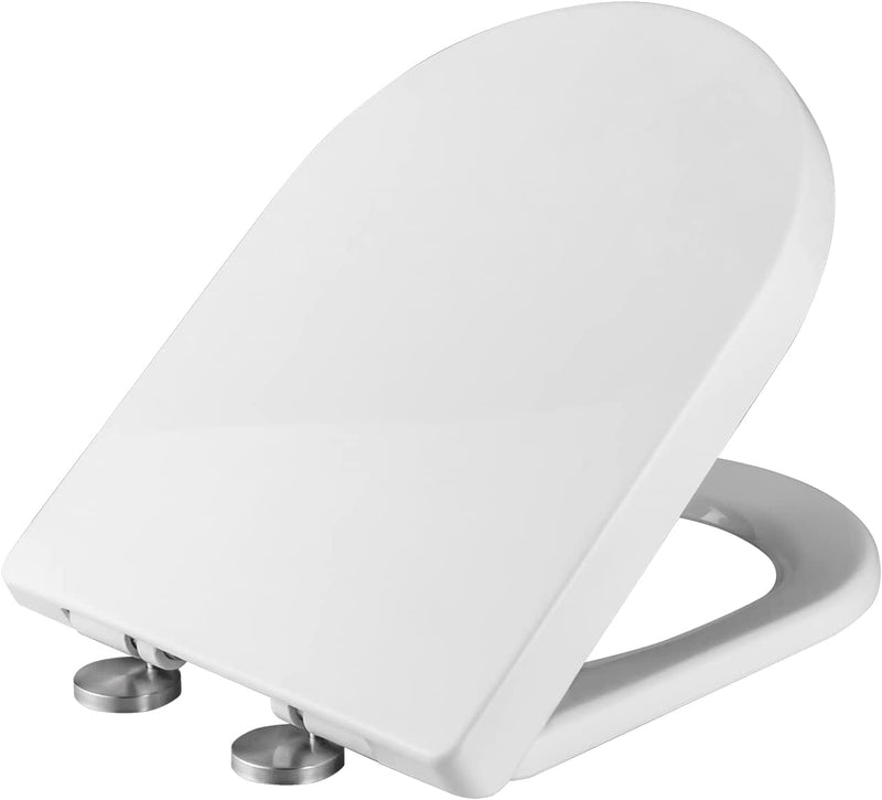 M41001 Sedile WC, Copriwater Universali D Forma,Tavoletta WC Chiusura Ammortizzata, Rapido Montaggio,Plastica Antibatterico Facile Da Pulire, Bianco, 468 X 361 X 42 Mm