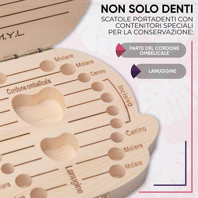 Scatola Porta Dentini Da Latte in Legno X Bambino E Bambina - Cofanetto Dentini per Conservare I Primi Dentini Dei Tuoi Bambini.Fatto a Mano. Scritte in Lingua Italiana. Idea Regalo X Ricordi