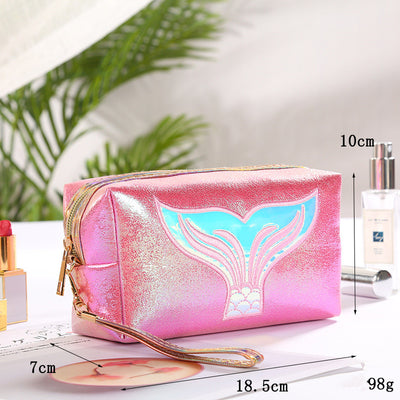 Hot Selling Colorful Pu Makeup Bag Cartoon Fishtail Women'S Bag