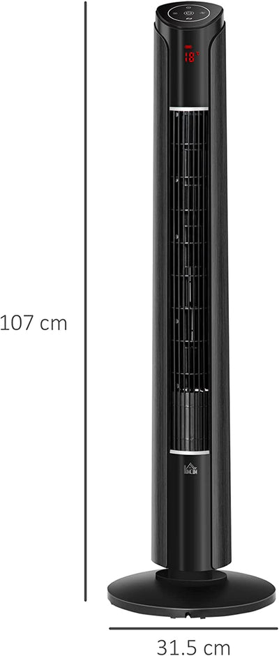 Ventilatore a Torre Con 3 Velocità 4 Modalità, 45W, Timer 12H, Ventilatore a Colonna Con Oscillazione 70°, Pannello LED E Telecomando, Nero