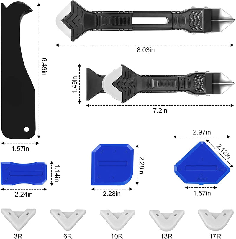 10Pcs Spatola per Silicone Sigillante, 3 in 1 Professionale Strumenti per Silicone per Rimuovere Il Silicone Ostinato, Blu Calafataggio Raschietto, Utilizzato in Bagno, Cucina, Ecc.