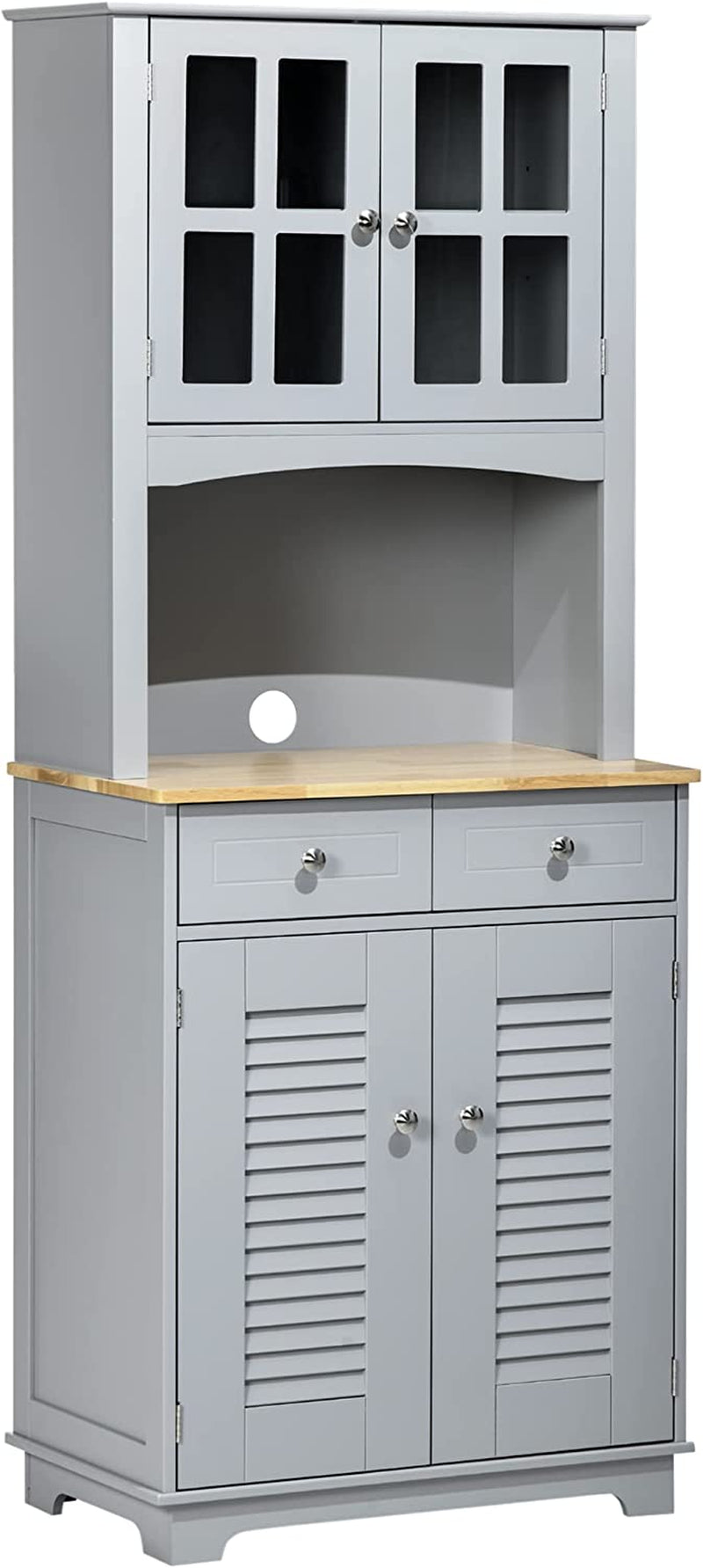 Credenza Alta per Cucina, Mobile Buffet in Legno, Armadio Dispensa in Stile Classico, Grigio, 68X39.5X170Cm