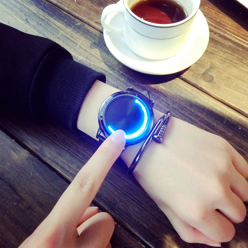 Creative Concept, Personality, Tide Brand, Intelligent Circular True Belt, Simple Waterproof LED Watch Tide Men and Women Lovers Table