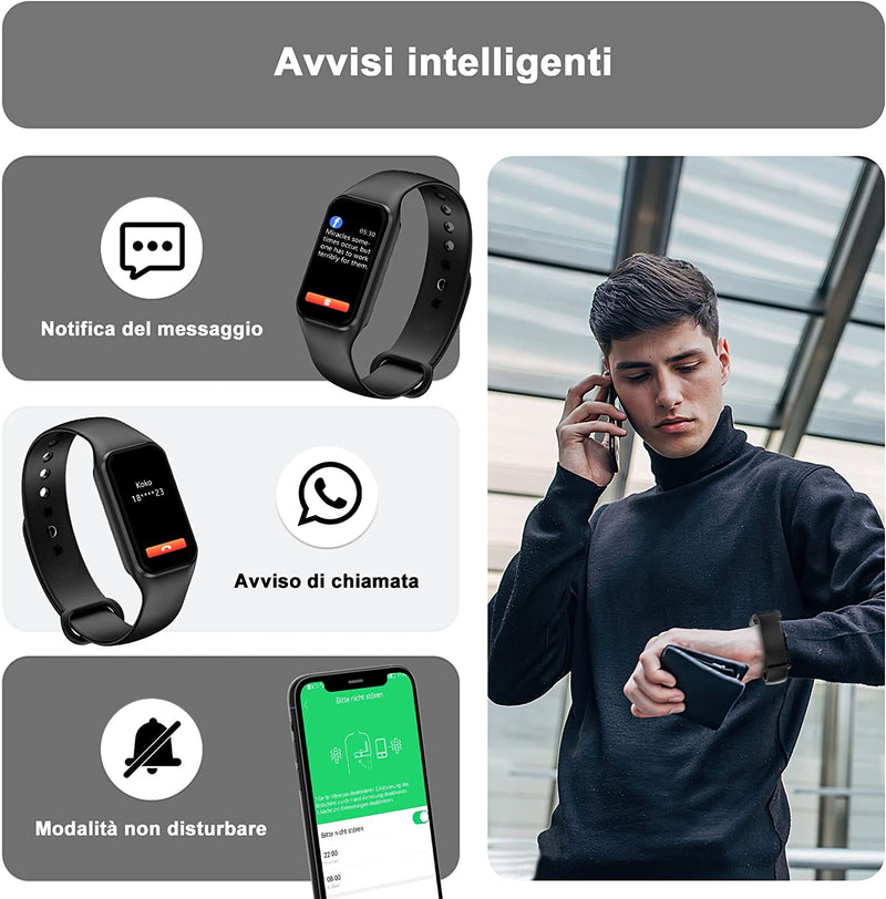 Smartwatch Uomo Donna,Orologio Fitness Cardiofrequenzimetro/Spo2/Sonno/Contapassi, Notifiche Smart Watch Activity Tracker per Ios Android