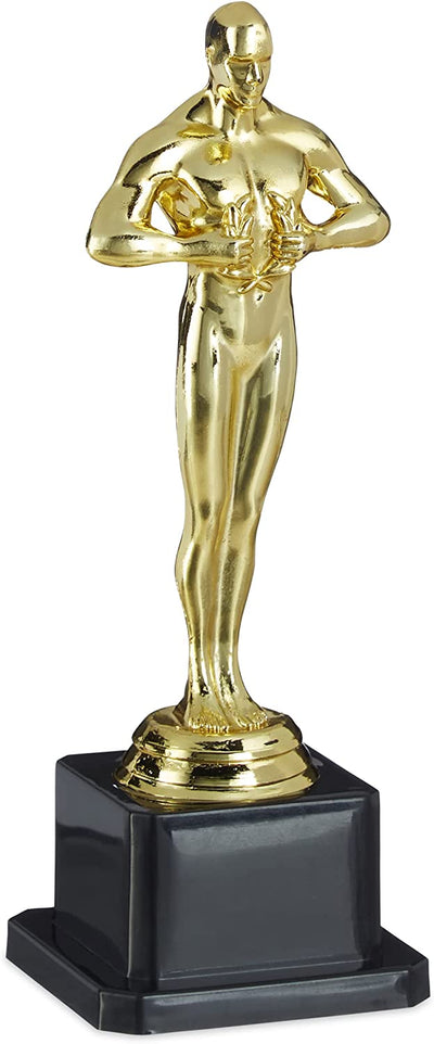 Statuetta, Premio Con Podio Quadrato, Statua Con Corona, Cinema & Hollywood, Idea Regalo, Decorazione,18Cm,Oro Gioventù Unisex, 1 Pz