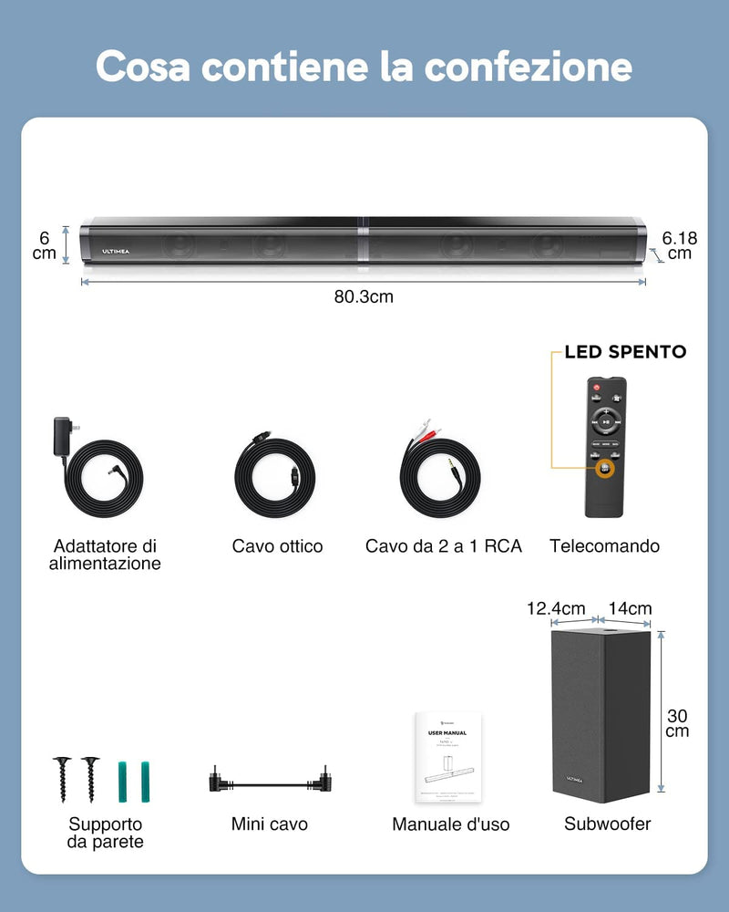 HCLR-TV 2.1 Soundbar per TV, Bluetooth Sound Bar Con Subwoofer Cablato, Altoparlante Surround per L&