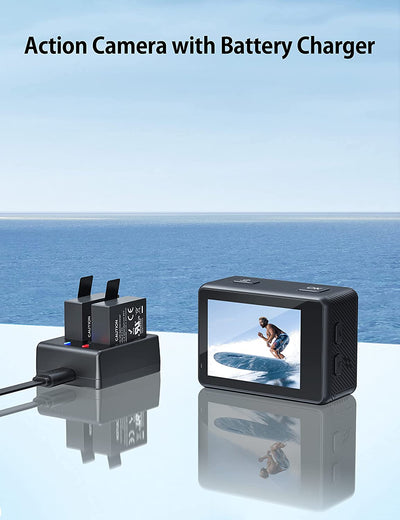 Action Cam 4K Wifi 60FPS Fotocamera Subacquea Impermeabile Da 40M Con Microfono Wireless E Fotocamera per Casco a Doppio Schermo per Lo Snorkeling, La Guida in Bicicletta E Vlog