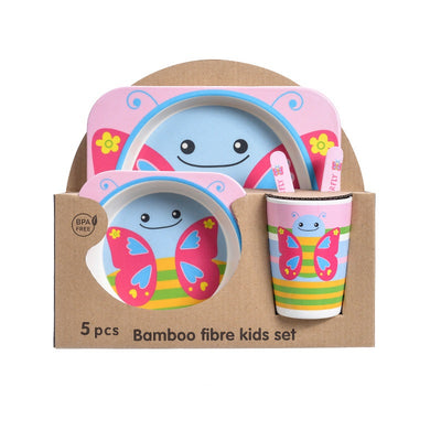 Five-Piece Bamboo Fiber Children'S Tableware Bowl and Dish Set