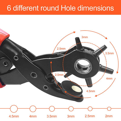 2-4.5 Mm Pinza Fustellatrice Con 6 Fori Intercambiabili Rotondo, Buchi Cintura Affilata Girevole Con Leva, per Perforate Cinture, Carte, Cinturini per Orologi, Cartone, Scarpe in Pelle