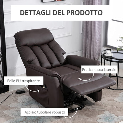 Poltrona Relax Alzapersone Con Telecomando, Reclinabile Con Poggiapiedi Integrato, 80X94X104Cm Marrone