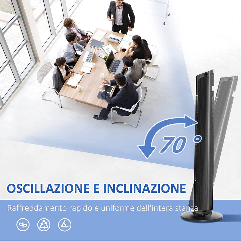 Ventilatore a Torre Con 3 Velocità 4 Modalità, 45W, Timer 12H, Ventilatore a Colonna Con Oscillazione 70°, Pannello LED E Telecomando, Nero