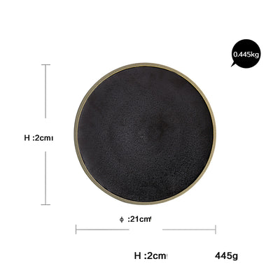 Black Crystal Large Plate Ceramic Plate Home Dessert Plate round Flat Plate