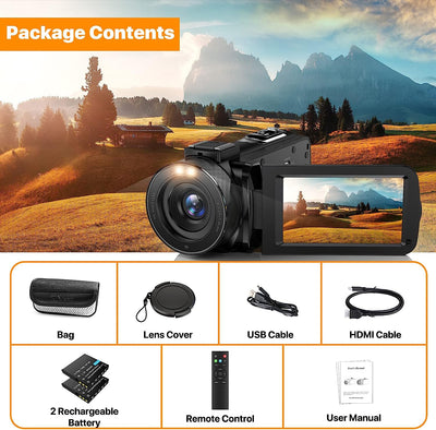 Videocamera FHD 1080P 36MP 30FPS Videocamera Digitale Vlogging per Youtube Visione Notturna IR 16X Zoom Digitale 270 Gradi Rotazione 3.0" Touch Screen Videoregistratore, Telecomando E 2 Batterie