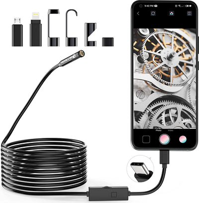 1920P Endoscopio Snake Inspection Camera, Type C Borescope, Scope Camera Con 8 Luci LED per Smartphone Android E Ios, Iphone, Ipad, Samsung (16,5 FT/5M)