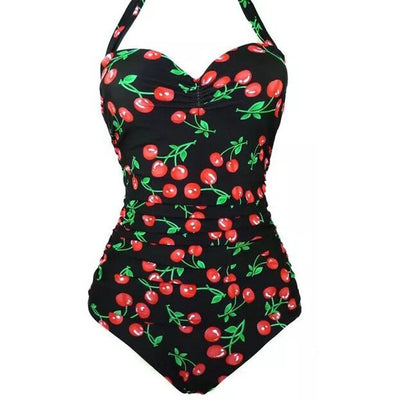 Hot Spring Swimsuit New Sexy Halter Neck Gathered Polka Dot plus Size One-Piece Swimsuit