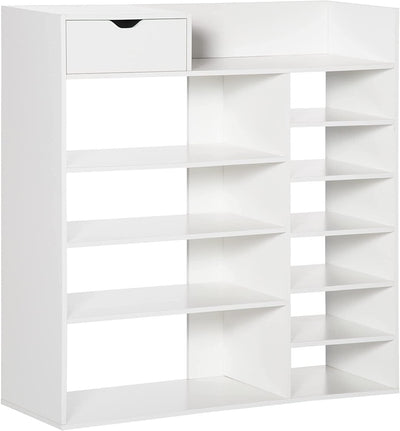 Mobile Portascarpe Salvaspazio Con Ripiani E Cassetto per 12 Scarpe, Scarpiera in Legno per Ingresso E Camera Da Letto, 88X30X93Cm, Bianco