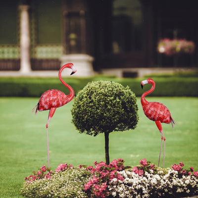 Flamingo Garden Statue E Sculture, 3 Pz Metallo Grande Rosso Flamingo Uccelli Figure Yard Art Ornamenti per Giardino Patio Prato Backyard Decor (Rosso)