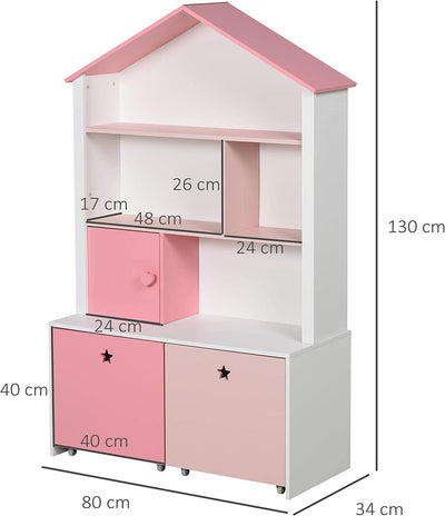 Libreria Scaffale Portagiochi Rosa per Cameretta Bimbi E Ragazzi Con 2 Cassetti Estraibili, 80 X 34 X 130 Cm