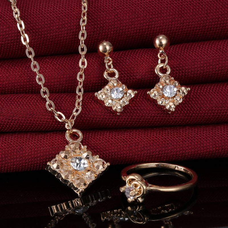 Diamond Necklace, Earring, Ring, Lady Jewelry, Square Bridal Jewelry Set Wholesale