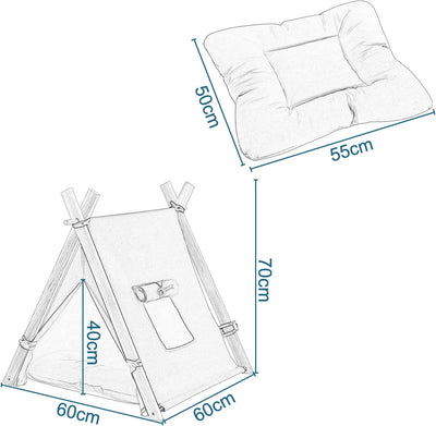 Casetta per Gatti 60X60X70Cm, Tenda per Cani, Tenda per Cani E Gatti Con Cuscino, Cani Di Piccola Taglia Come Il Bulldog Francese, Rimovibile E Lavabile Cuccia per Animali Domestici Bianco