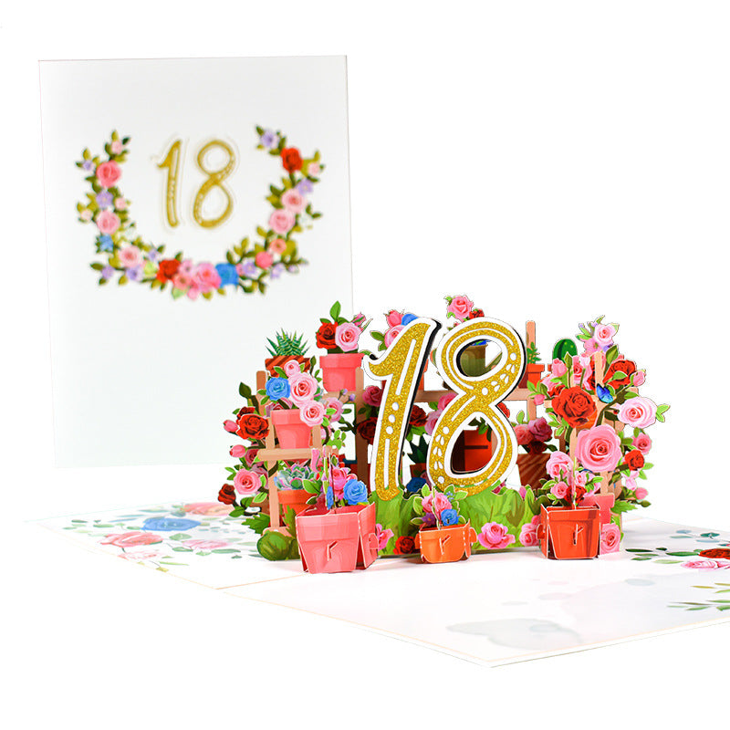 Flowers Anniversary Greeting Card 3D Stereo