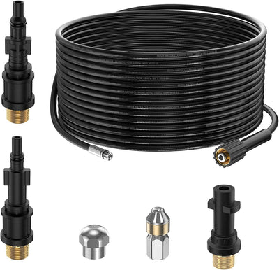 15M Tubo Di Sonda Sturatubi per Idropulitrici Kärcher K2 K3 K4 K5 K6 K7 HD HDS, 180Bar Kit Pulizia Tubi Di Scarichi Con 2 Ugelli per Getto Di Fogna per Lavor Parkside Bosch Accessorio